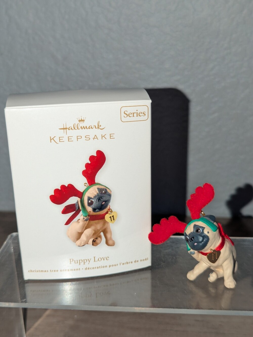 Vtg 2011 Hallmark Keepsake Puppy Love Pug Antlers Ornament #21
